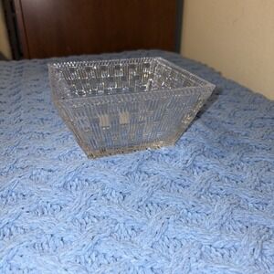Tiffany Co Crystal Dish 6" Square Basket Weave Candy Trinket Bowl